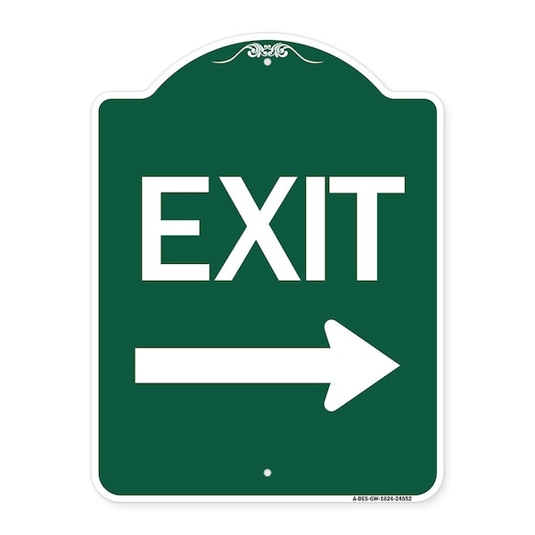 Signmission Designer Series Sign-Exit W/ Right Arrow, Green & White Aluminum Sign, 18" H, 24" L, GW-1824-24552 A-DES-GW-1824-24552 - main